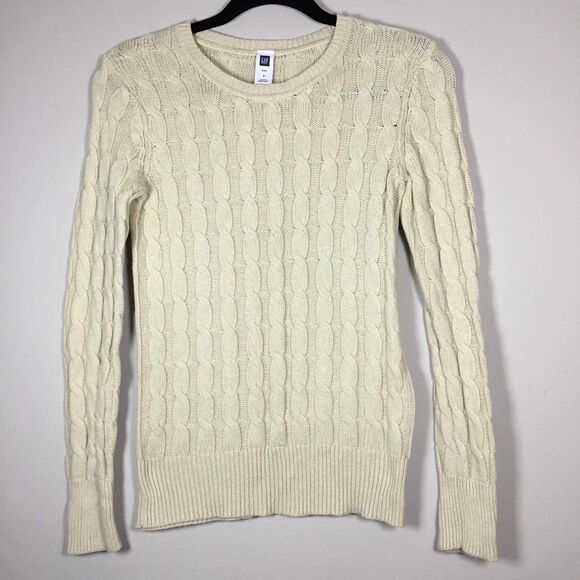 Gap Off White Minimalist Clean Girl Cable Knit Neck Sweater S Autumn Fall Casual - Picture 1 of 8
